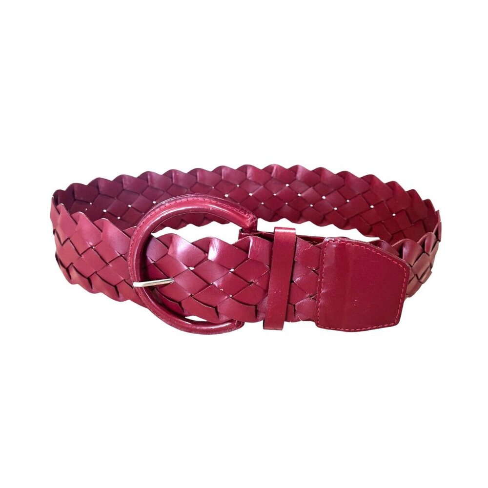 New York & Company Wide Braided Leather Belt S/M Burgundy Boho Classic City